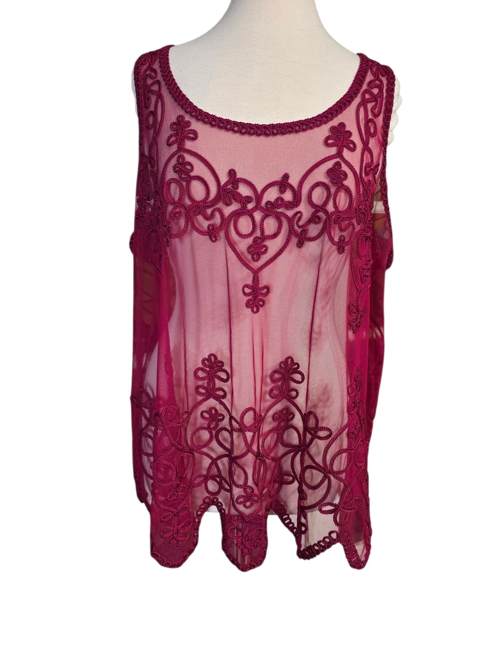 Torrid Embroidered Sheer Burgundy Tank Size 2 (2x)